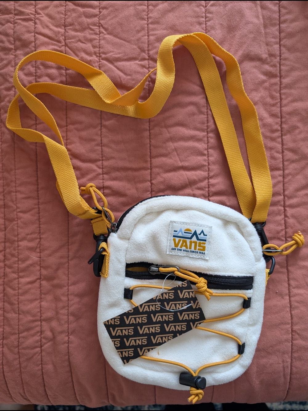 Vans White Sherpa Crossbody Bag with Yellow Strap